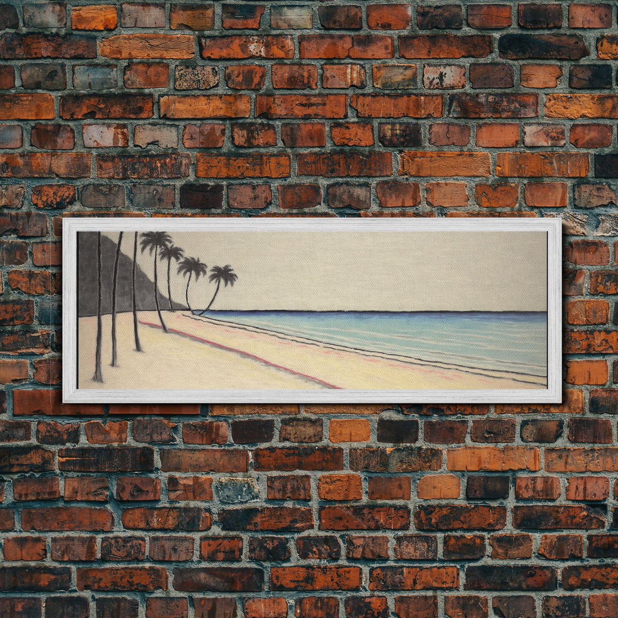 Minimalist Beach Canvas Art Print, Seashore, Shoreline, Ocean, Plam Trees, Tropical Beach, Wall Decor, Panoramic, Wall Art, Canvas Print