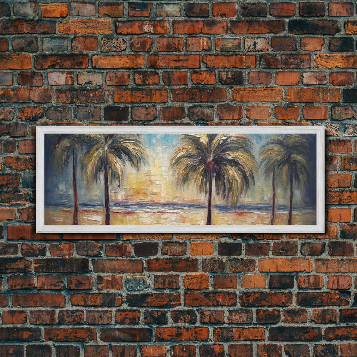 Abstract Beach Canvas Art Print, Sunset, Coconut Trees, Textured Abstract Print, Canvas Wall Art Beach, Panoramic, Wall Art, Canvas Print