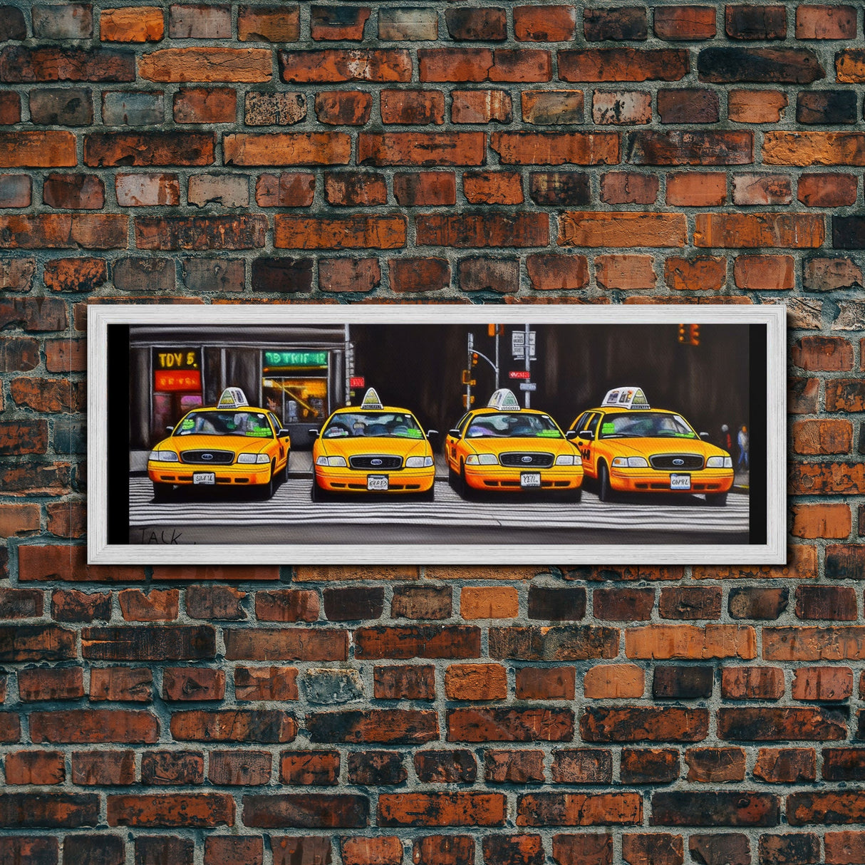 Yellow Taxis Canvas Print, City Art, Yellow Large Urban Art Print, Cars Wall Decor, Framed Canvas Print, Panoramic, Wall Art, Canvas Print