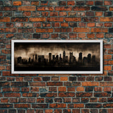 City Skyline Grunge Wall Art Canvas Print, City Art, Dark Urban Art, Large Urban Art Print, Wall Decor, Panoramic, Wall Art, Canvas Print