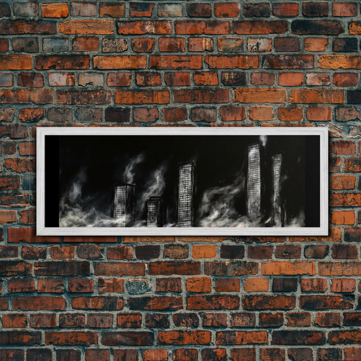 City Buildings On Fire Canvas Print, City Art, Dark Urban Art, Large Urban Art Print, Wall Decor, Panoramic, Wall Art, Canvas Print