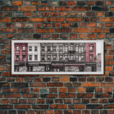 Row Of Buildings Canvas Print, Pencil Sketch City Art, Graffiti Wall Decor, Urban Art Wall Decor, Panoramic, Wall Art, Canvas Print