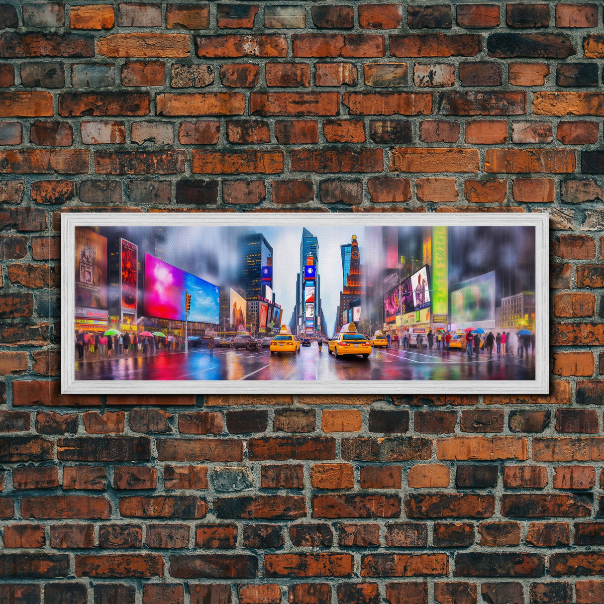 New York City Canvas Print, Large Urban Art Print, Colorful Umbrellas, Yellow Taxis, Vibrant Art, Panoramic, Wall Art, Canvas Print