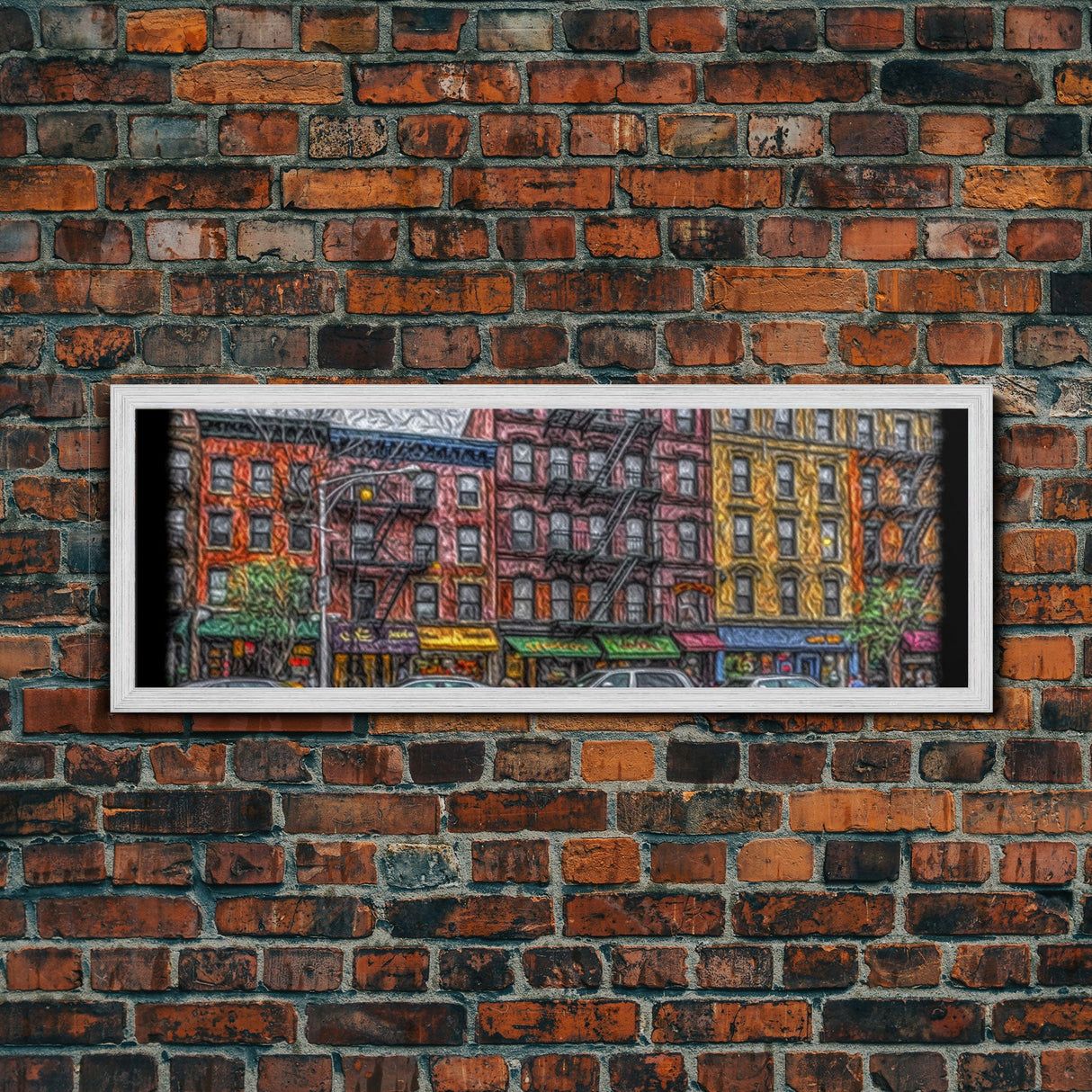 Abstract Row Of Buildings City Canvas Print, Large Urban Art Print, Cityscape Art, Vibrant Art, Panoramic, Wall Art, Canvas Print