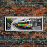 Streetcar Canvas Print, Urban Wall Art, Rainbow Canvas Art, Large Print, Framed Canvas, Wall Decor, Panoramic, Wall Art, Canvas Print