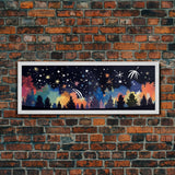 Abstract Forest Art, Dark Forest Art, Autumn Canvas Print, Starry Night Sky, Framed Canvas Print, Panoramic, Wall Art, Canvas Print