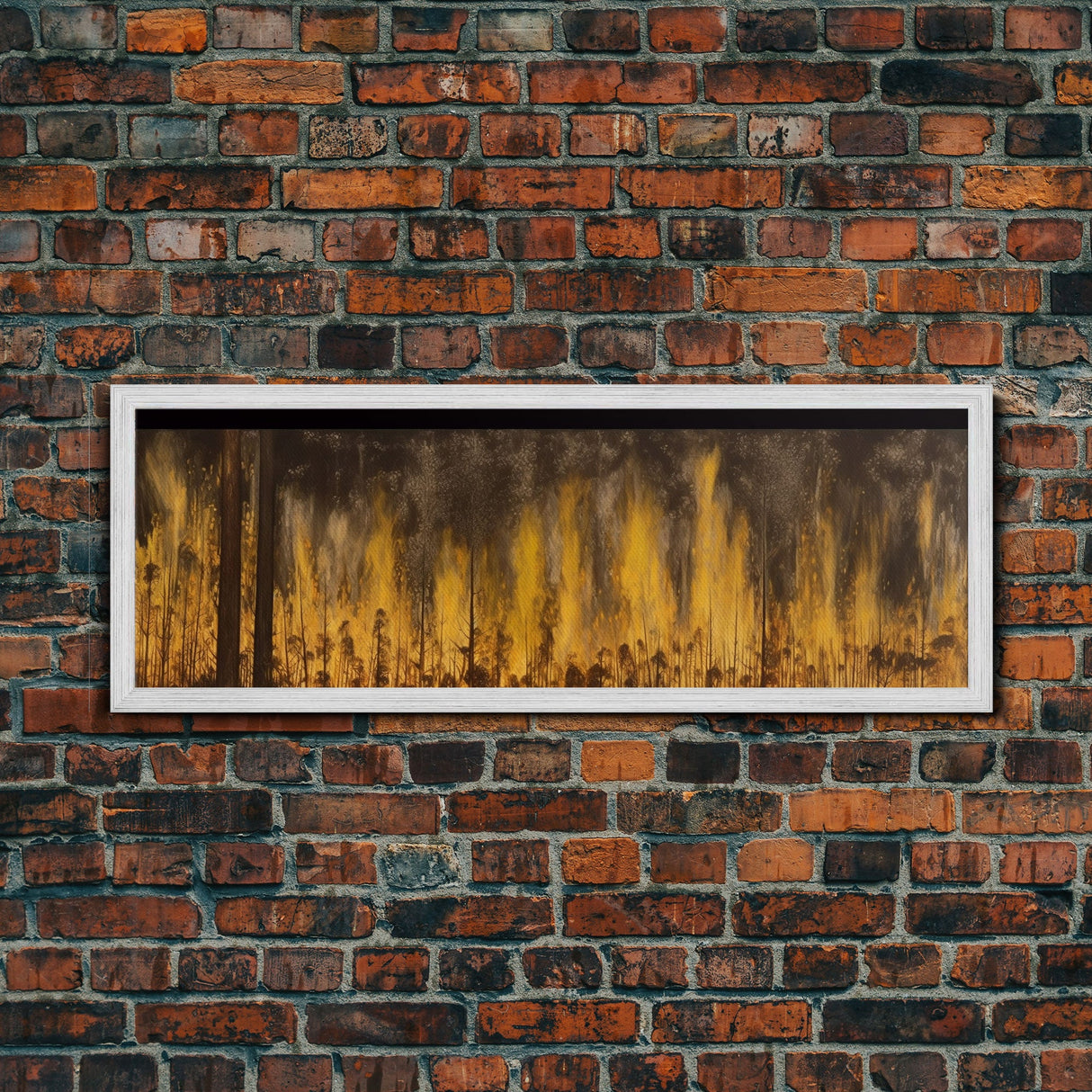 Forest On Fire, Yellow Flames Wall Decor, Extra Large Wall Art, Wall Decor, Framed Canvas Print, Panoramic, Wall Art, Canvas Print