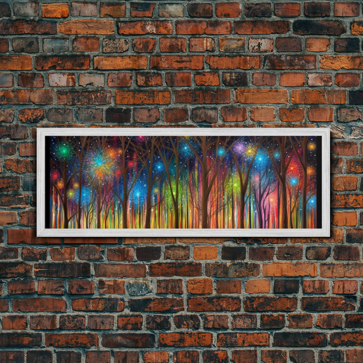 Abstract Forest Art, Woods Wall Art, Forest Art Print, Sparklers, Stars, Colorful Canvas Print, Panoramic, Wall Art, Canvas Print