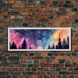 Watercolor Forest Art, Starry Night In The Woods, Abstract Forest Art, Woods Wall Art, Large Canvas Print, Panoramic, Wall Art, Canvas Print