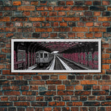 Pink Graffiti On Subway Train, Urban Art, Urban Canvas Art, Graffiti Art Canvas, Framed Canvas Print, Panoramic, Wall Art, Canvas Print