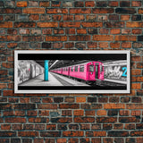 Graffiti On Subway Station, Graffiti Art Canvas, Pink Train, Wall Decor, Urban Art, Framed Canvas Print, Panoramic, Wall Art, Canvas Print