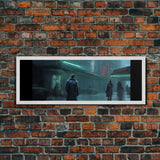 City Canvas Art Print, City Art, Dark Night Street Art, Urban Art, Neon Lights In City, Large Urban Art, Panoramic, Wall Art, Canvas Print