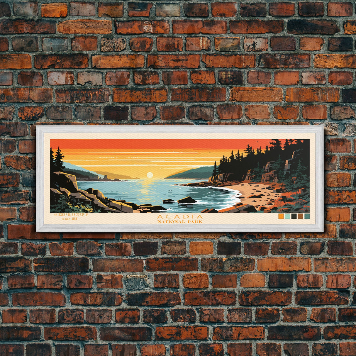 Acadia National Park, Panoramic Maine Travel Art, National Park Print, Minimalist Travel Art, Midcentury Modern Style Landscape