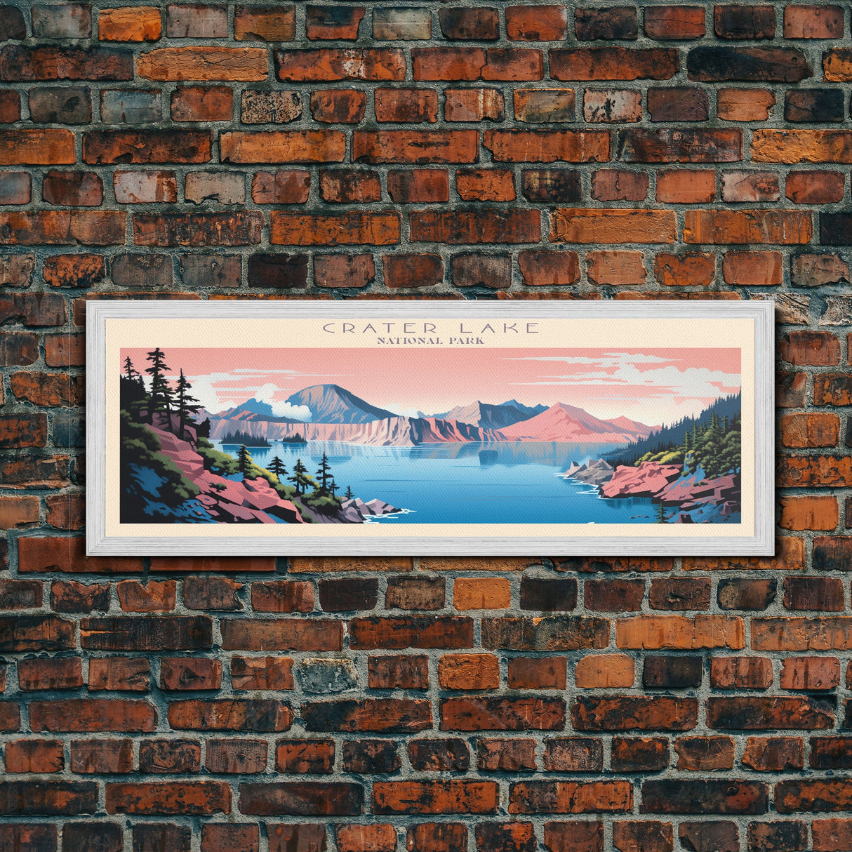 Crater Lake National Park, Panoramic Oregon Travel Art, National Park Print, Minimalist Travel Art, Midcentury Modern Style Landscape