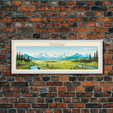 Denali National Park, Panoramic Alaska Travel Art, National Park Print, Minimalist Travel Art, Midcentury Modern Style Landscape