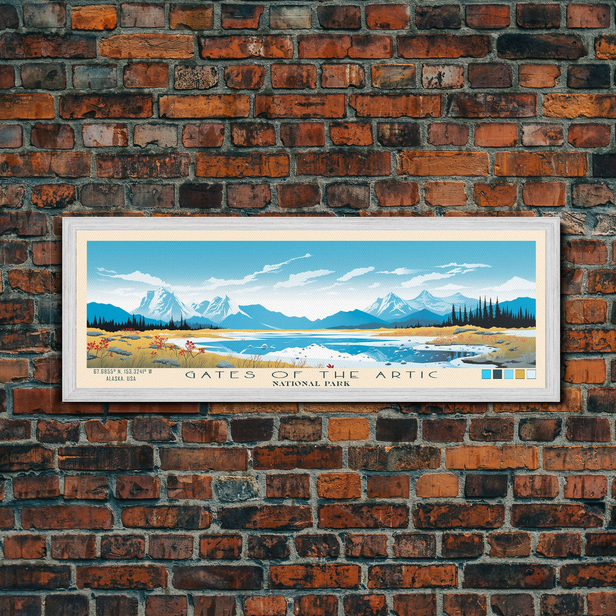 Gates Of The Arctic National Park Panoramic Alaska Travel Art, National Park Print, Minimalist Travel Art, Midcentury Modern Style Landscape