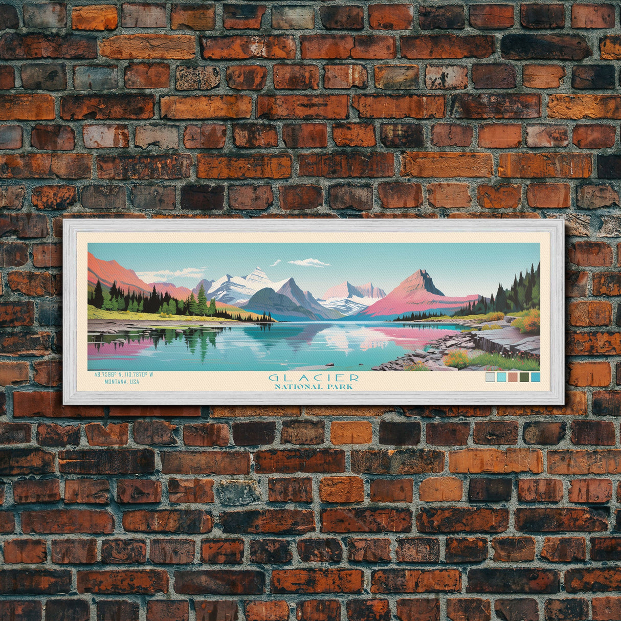 Glacier National Park, Panoramic Montana Travel Art, National Park Print, Minimalist Travel Art, Midcentury Modern Style Landscape