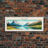 Glacier National Park, Panoramic Montana Travel Art, National Park Print, Minimalist Travel Art, Midcentury Modern Style Landscape