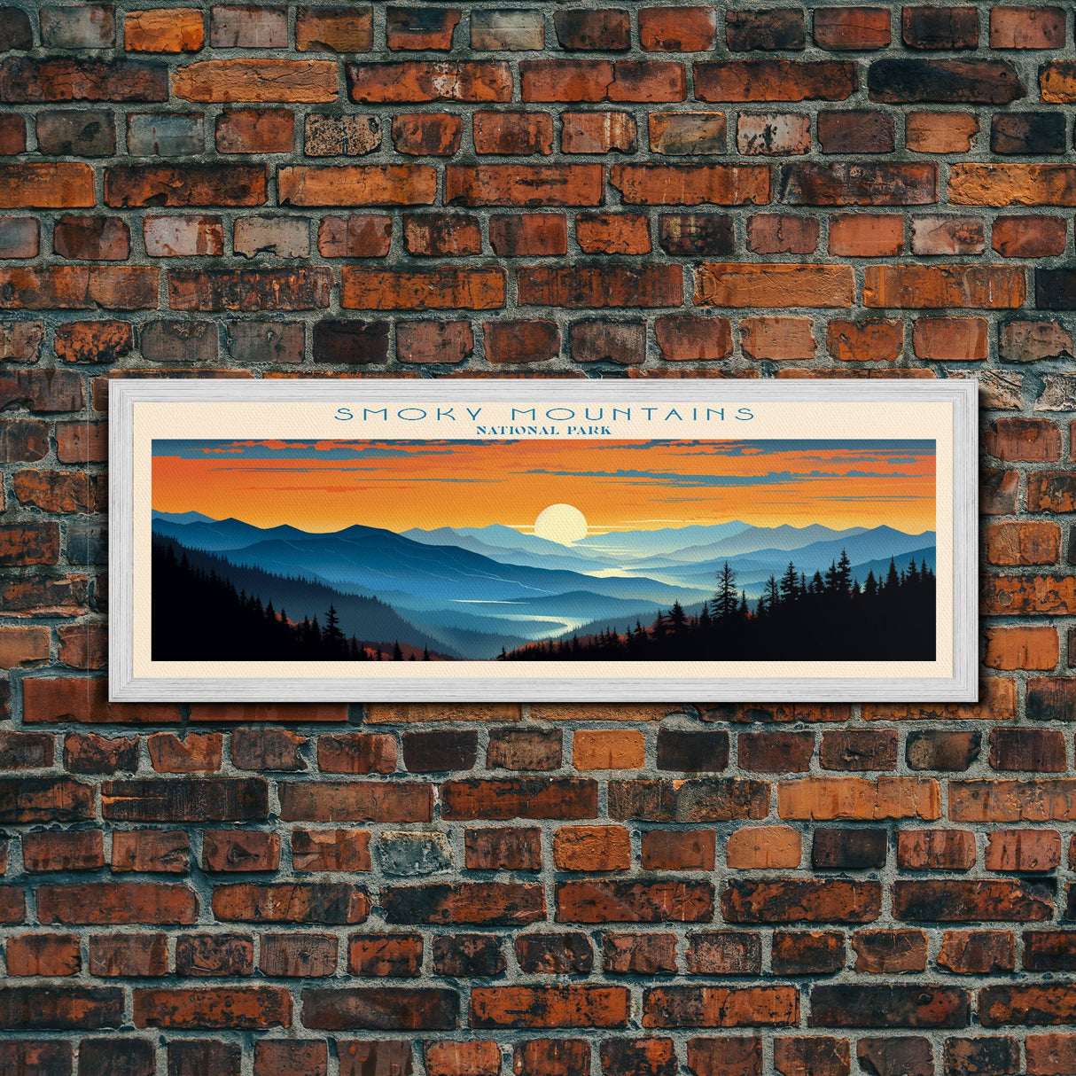 Smoky Mountains National Park, Panoramic North Carolina Travel Art, National Park Print, Minimalist Travel Art, Midcentury Modern Style