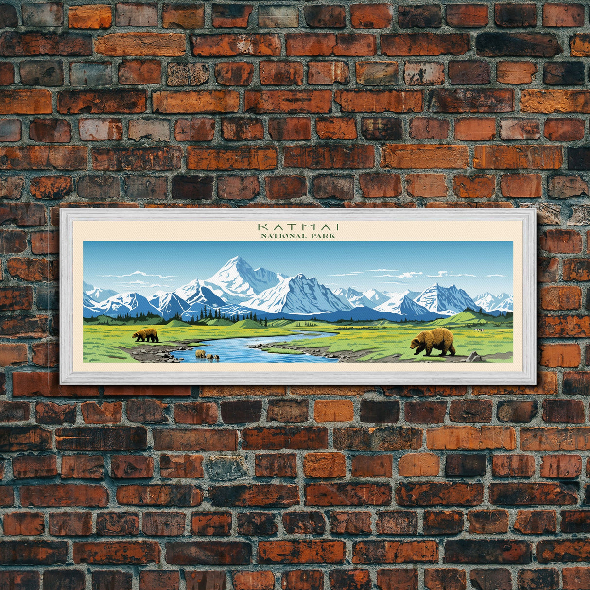 Katmai National Park, Panoramic Alaska Travel Art, National Park Print, Minimalist Travel Art, Midcentury Modern Style Landscape