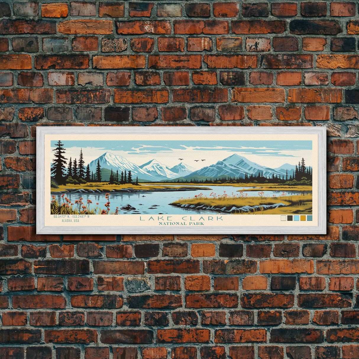 Lake Clark National Park, Panoramic Alaska Travel Art, National Park Print, Minimalist Travel Art, Midcentury Modern Style Landscape