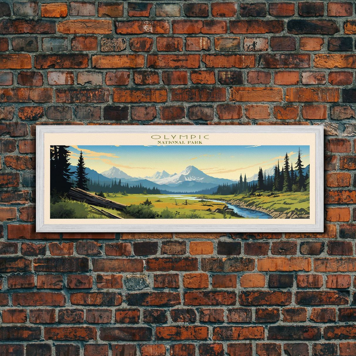 Olympic National Park Panoramic Washington Travel Art, National Park Print, Minimalist Travel Art, Midcentury Modern Style Landscape