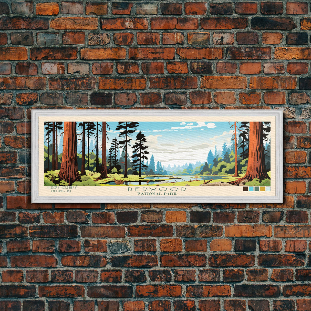 Redwood National Park Panoramic California Travel Art, National Park Print, Minimalist Travel Art, Midcentury Modern Style Landscape