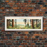 Redwood National Park Panoramic California Travel Art, National Park Print, Minimalist Travel Art, Midcentury Modern Style Landscape