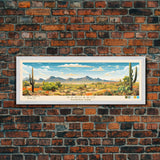 Saguaro National Park Panoramic Arizona Travel Art, National Park Print, Minimalist Travel Art, Midcentury Modern Style Landscape