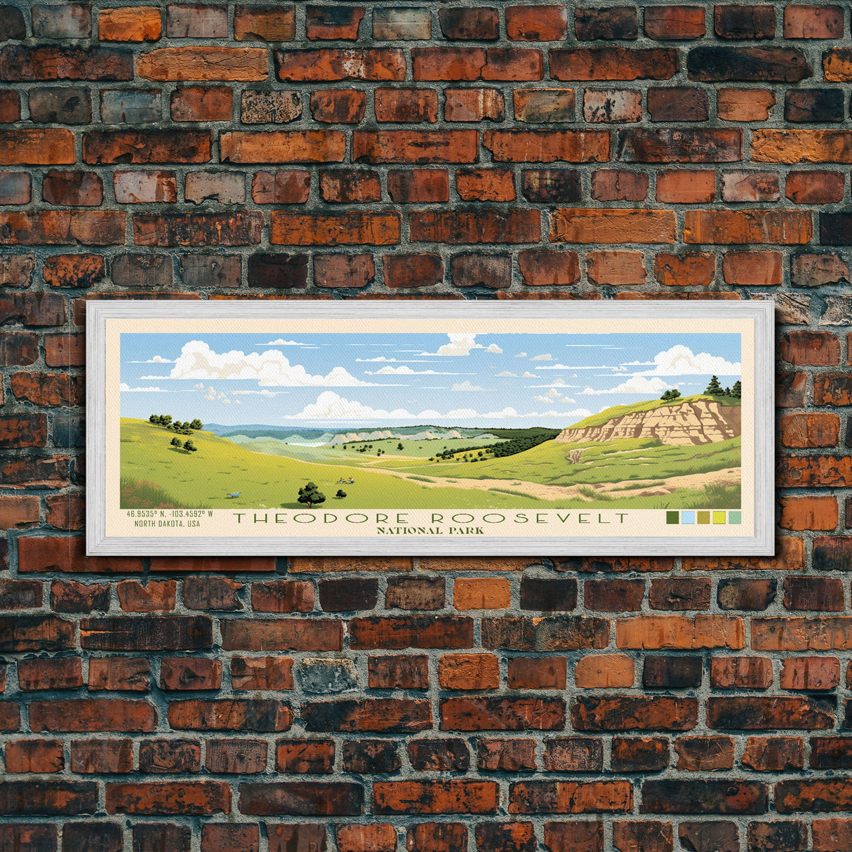 Theodore Roosevelt National Park Panoramic North Dakota Travel Art, National Park Print, Minimalist Travel Art, Midcentury Modern Style