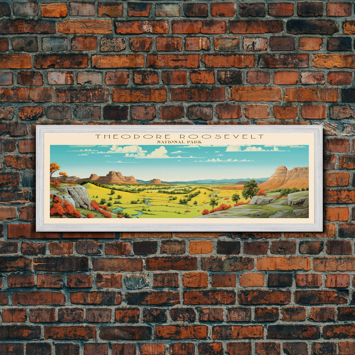 Theodore Roosevelt National Park Panoramic North Dakota Travel Art, National Park Print, Minimalist Travel Art, Midcentury Modern Style