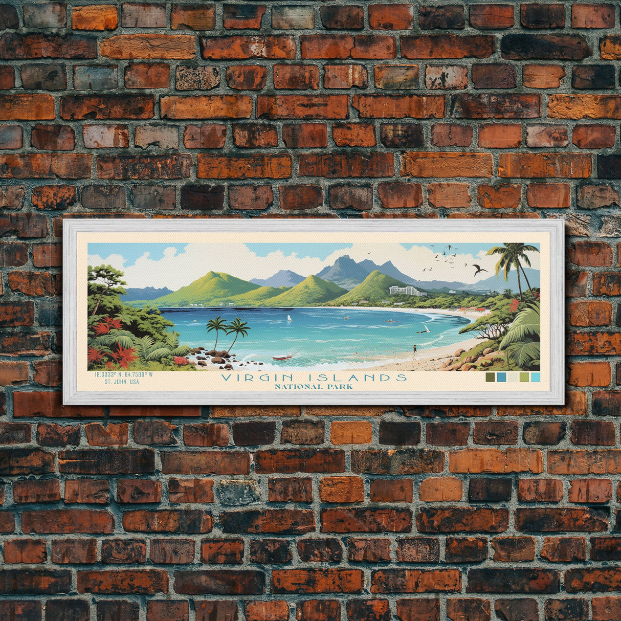 Virgin Islands National Park Panoramic St. John Travel Art, National Park Print, Minimalist Travel Art, Midcentury Modern Style Landscape