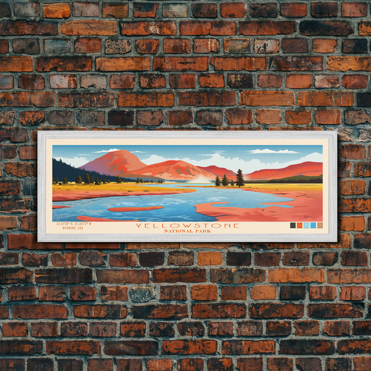 Yellowstone National Park Panoramic Wyoming Travel Art, National Park Print, Minimalist Travel Art, Midcentury Modern Style Landscape