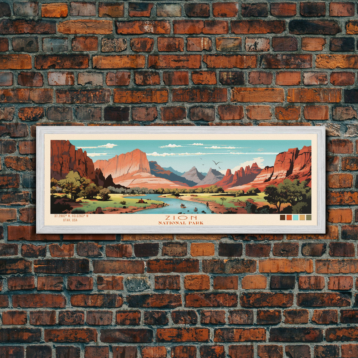 Zion National Park Panoramic Utah Travel Art, National Park Print, Minimalist Travel Art, Midcentury Modern Style Landscape