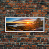 Photographic Panoramic of Acadia National Park, Sunset Photography, National Park Art, Framed Canvas Print, Landscape Photography