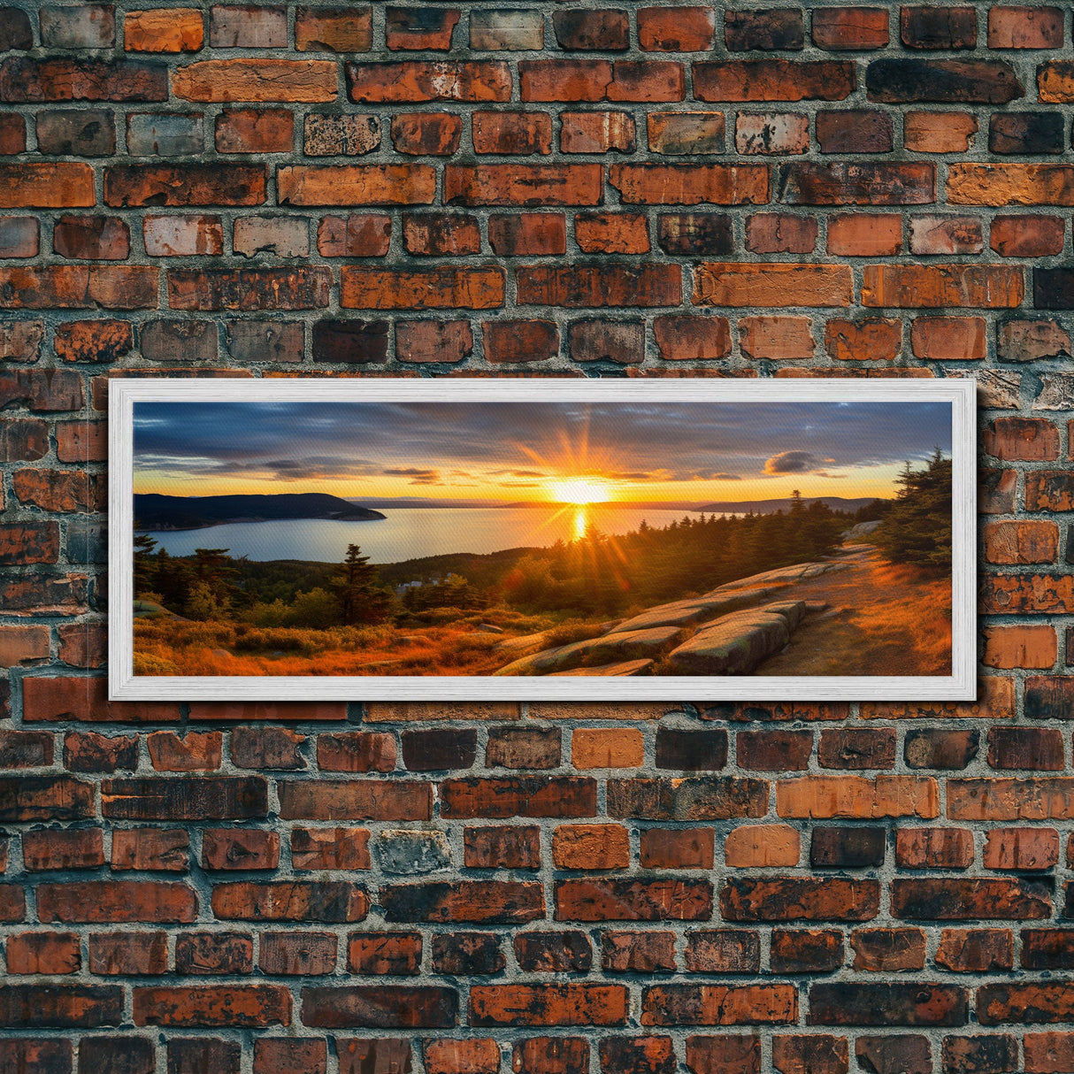 Photographic Panoramic of Acadia National Park, Sunset Photography, National Park Art, Framed Canvas Print, Landscape Photography