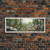 Watercolor Panoramic of Acadia National Park, Sunset Watercolor Painting, National Park Art, Framed Canvas Print, Landscape Painting