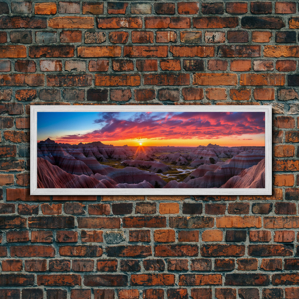 Photographic Panoramic of Badlands National Park, Sunset Photography, National Park Art, Framed Canvas Print, Landscape Photography