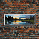 Photographic Panoramic of Banff National Park, Sunset Photography, National Park Art, Framed Canvas Print, Landscape Photography