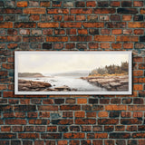 Watercolor Panoramic Acadia National Park Horizontal Framed Canvas Print, Extra Large Art, Large Wall Art, Landscape Paintin