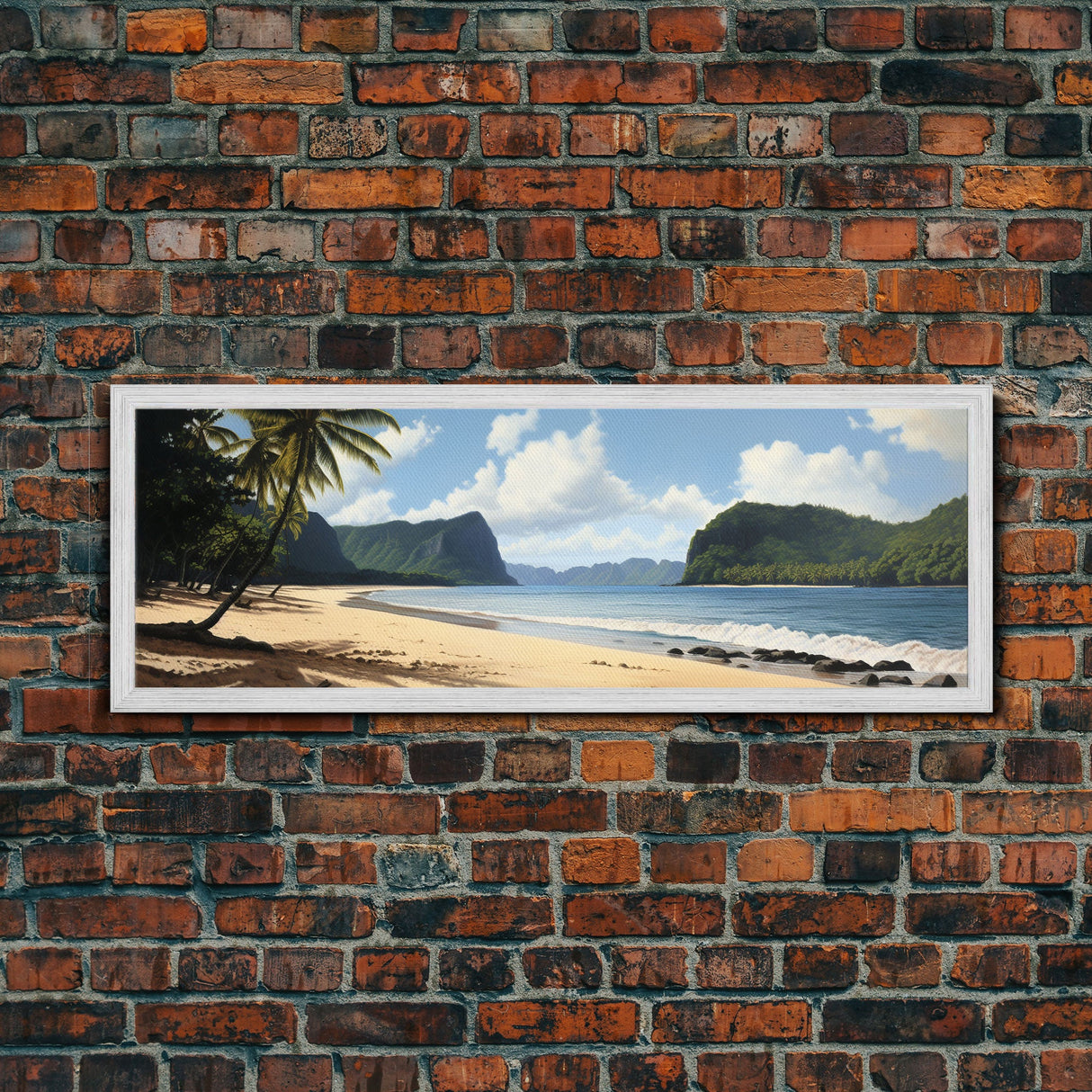 Watercolor Panoramic American Samoa National Park Framed Canvas Print Wall Art, Watercolor Landscape Painting