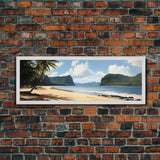 Watercolor Panoramic American Samoa National Park Framed Canvas Print Wall Art, Watercolor Landscape Painting