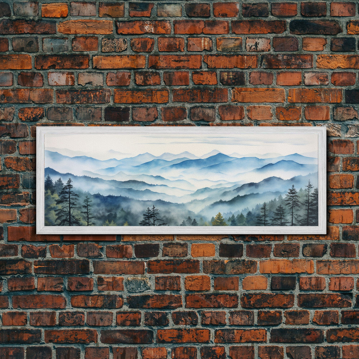 Blue Ridge Mountains National Park Panoramic Watercolor Painting Framed Canvas Print Large Wall Art