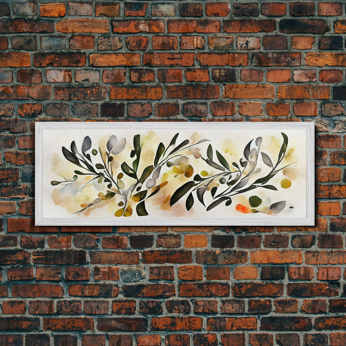 Apple Tree Leaves Wall Art, Ready To Hang Canvas Print, Panoramic Art, Floral Arrangement Wall Decor