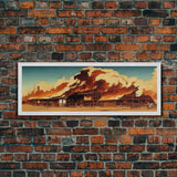 Wild West Canvas Art, Ready To Hang Canvas Print, Panoramic Art, Old West Saloon On Fire