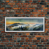 Beautiful Watercolor Landscape, Ready To Hang Canvas Print, Panoramic Art, Above Sofa Wall Art