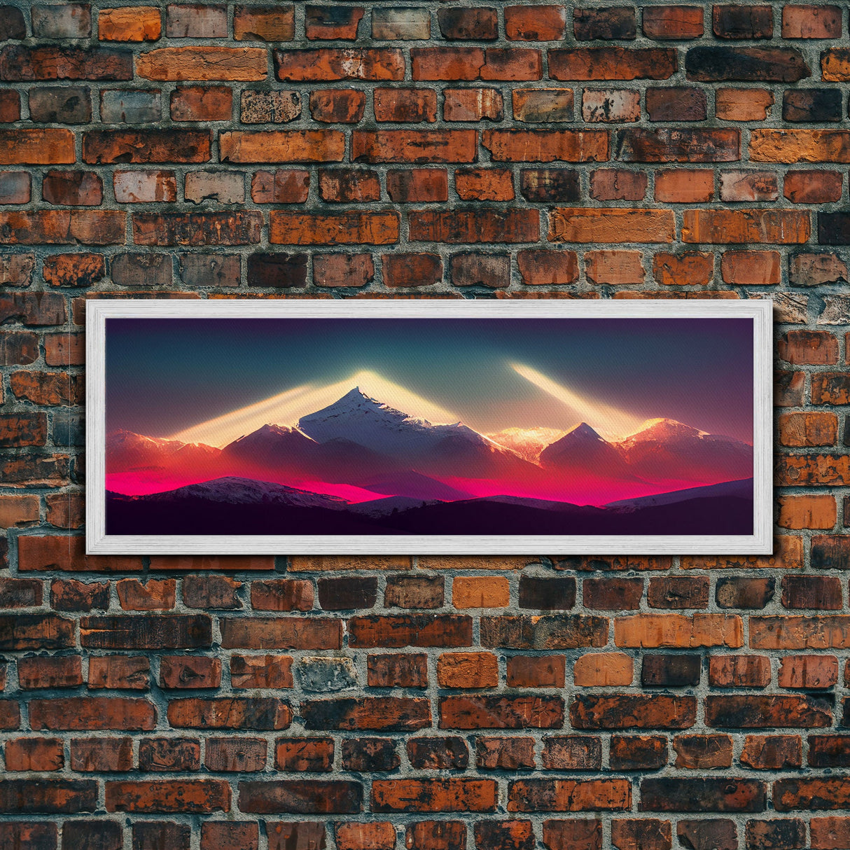 Panoramic Canvas Print, Mountain Sunrise Wall Decor, Cool Wall Art, Ready To Hang, Vaporwave Sunset, Cool Landscape Art