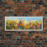 Panoramic Wild Flower Mural Canvas Print, Framed Wall Art, Minimalist Decor, Abstract Oil Painting Of Flowers, Floral Art