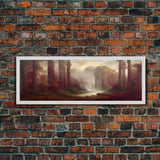 Hazy Forest Fantasy Art, Ready To Hang Canvas Print, Panoramic Art, Fog Covered Forest High Fantasy RPG Concept Art