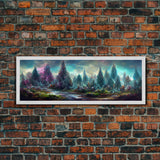 High Fantasy Forest Wall Art, Ready To Hang Canvas Print, Panoramic Art, Fantasy RPG Concept Art